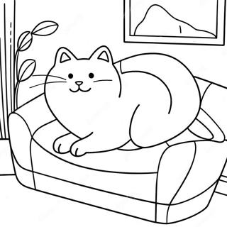 Fat Cat Relaxing On A Couch Coloring Page 14550-11449