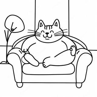 Fat Cat Relaxing On A Couch Coloring Page 14550-11452