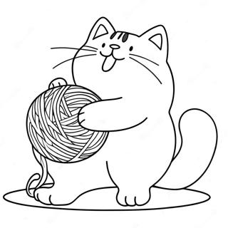 Playful Fat Cat Chasing A Ball Of Yarn Coloring Page 14551-11465