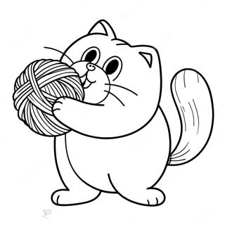 Playful Fat Cat Chasing A Ball Of Yarn Coloring Page 14551-11468