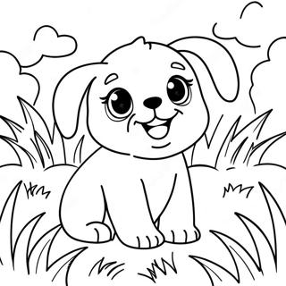 Adorable Realistic Puppy Playing In Grass Coloring Page 15211-11981