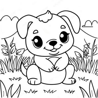 Adorable Realistic Puppy Playing In Grass Coloring Page 15211-11982