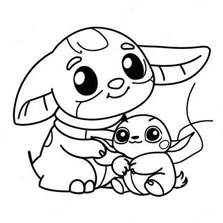 Cute Stitch And Baby Yoda Friends Coloring Page 15601-12296