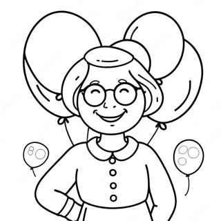 Joyful Birthday Grandma With Balloons Coloring Page 16521-13034