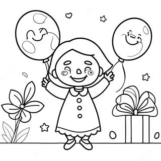 Joyful Birthday Grandma With Balloons Coloring Page 16521-13035