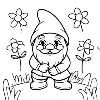 Cheerful Garden Gnome With Flowers Coloring Page 16561-13079