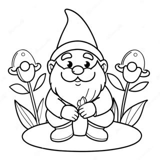 Cheerful Garden Gnome With Flowers Coloring Page 16561-13080