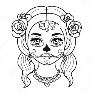 หน้าระบายสีสาวน้ำตาล Gangsta Sugar Skull ที่มีผมหลากสี 16610-13085