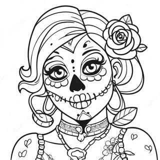 หน้าระบายสีสาวน้ำตาล Gangsta Sugar Skull ที่มีผมหลากสี 16610-13086