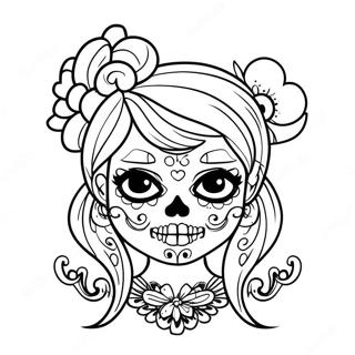 หน้าระบายสีสาวน้ำตาล Gangsta Sugar Skull ที่มีผมหลากสี 16610-13087