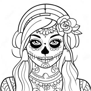 หน้าระบายสีสาวน้ำตาล Gangsta Sugar Skull ที่มีผมหลากสี 16610-13088