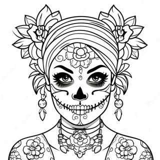 Edgy Gangsta Sugar Skull Girl With Tattoos Coloring Page 16611-13089