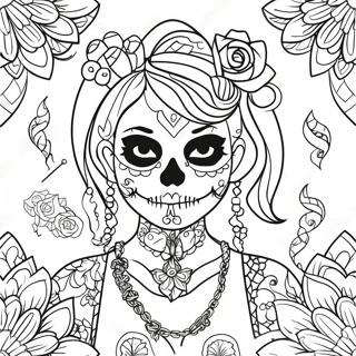 Edgy Gangsta Sugar Skull Girl With Tattoos Coloring Page 16611-13090