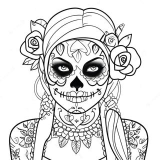 หน้าระบายสีสาวน้ำตาล Gangsta Sugar Skull ที่มีรอยสัก 16611-13091