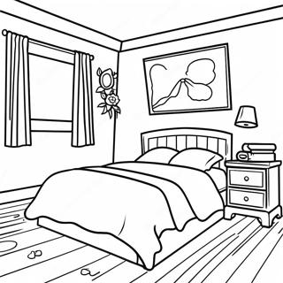 Realistic Cozy Bedroom Coloring Page 16670-13160