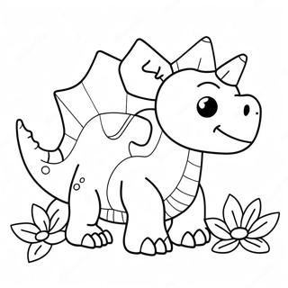 Çiçeklerle Sevimli Stegosaurus Boyama Sayfası 17021-13422