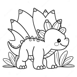 Çiçeklerle Sevimli Stegosaurus Boyama Sayfası 17021-13423