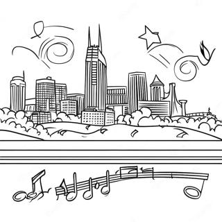 Nashville Skyline Met Muzikale Noten Kleurplaat 17191-13563