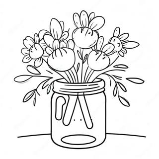 Cute Mason Jar With Flowers Coloring Page 18271-14430