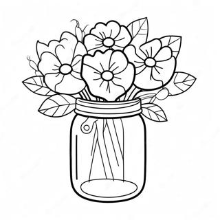 Cute Mason Jar With Flowers Coloring Page 18271-14431