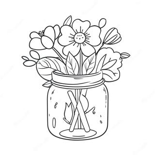 Cute Mason Jar With Flowers Coloring Page 18271-14432