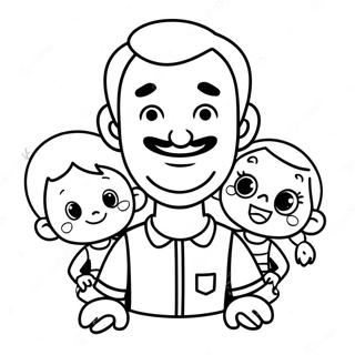 Cute Cartoon Dad With Kids Coloring Page 18291-14438