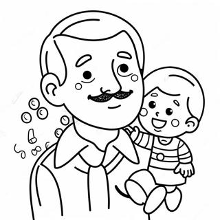 Cute Cartoon Dad With Kids Coloring Page 18291-14439