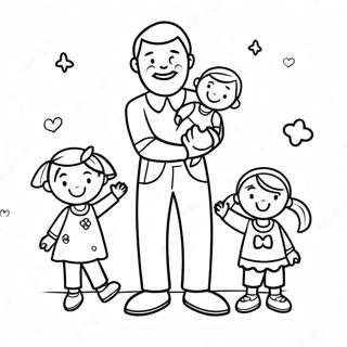 Cute Cartoon Dad With Kids Coloring Page 18291-14440