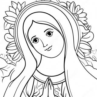 Beautiful Virgin Mary With Flowers Coloring Page 18301-14446