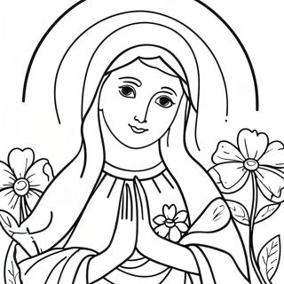 Beautiful Virgin Mary With Flowers Coloring Page 18301-14447