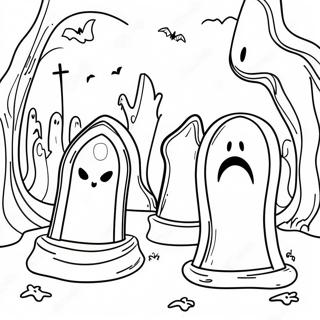 Spooky Graveyard With Ghosts Coloring Page 18893-14926