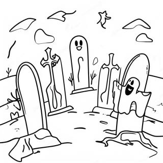 Spooky Graveyard With Ghosts Coloring Page 18893-14927