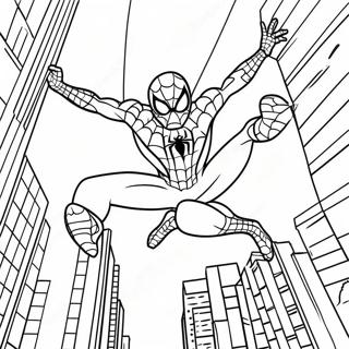 Pagina De Colorat Cu Spiderman Swinging Prin Oraș 20243-15997