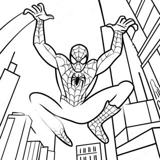 Pagina De Colorat Cu Spiderman Swinging Prin Oraș 20243-15998