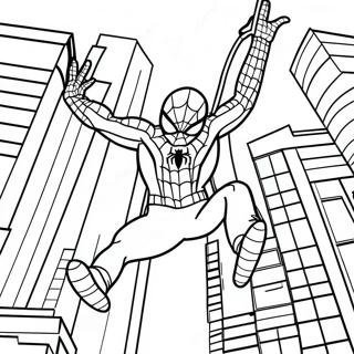 Pagina De Colorat Cu Spiderman Swinging Prin Oraș 20243-15999