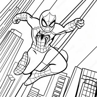 Pagina De Colorat Cu Spiderman Swinging Prin Oraș 20243-16000