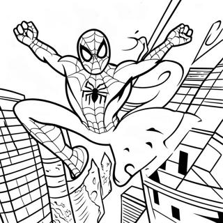 Pagina De Colorat Cu Spiderman Dinamic Swinging Prin Oraș 20303-16050