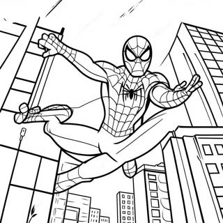 Pagina De Colorat Cu Spiderman Dinamic Swinging Prin Oraș 20303-16051