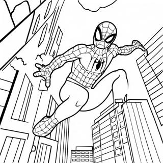 Pagina De Colorat Cu Spiderman Dinamic Swinging Prin Oraș 20303-16052