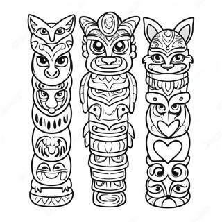 Colorful Totem Pole With Animals Coloring Page 20333-16067