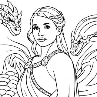 Daenerys Targaryen With Dragons Coloring Page 20413-16139