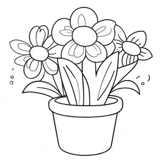 Flower Pot With Colorful Flowers Coloring Page 20502-16203