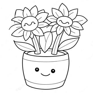 Cute Flower Pot With Smiling Face Coloring Page 20503-16198