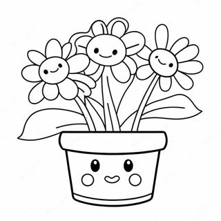 Cute Flower Pot With Smiling Face Coloring Page 20503-16199