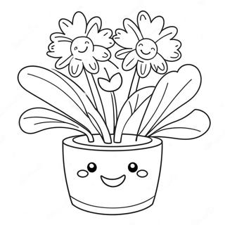 Cute Flower Pot With Smiling Face Coloring Page 20503-16200