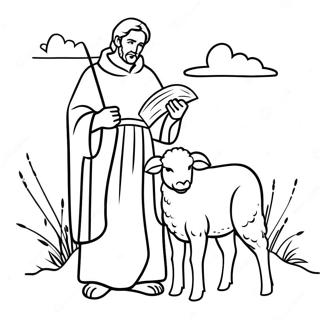 Gentle Shepherd With Lamb Coloring Page 20683-16356