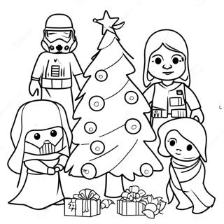 Festive Star Wars Characters Decorating A Tree Coloring Page 20883-16506