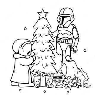 Festive Star Wars Characters Decorating A Tree Coloring Page 20883-16508