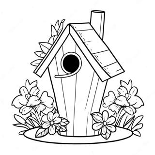 Colorful Bird House With Flowers Coloring Page 20943-16565