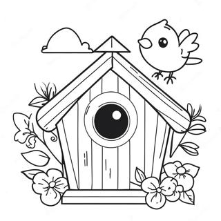 Colorful Bird House With Flowers Coloring Page 20943-16566